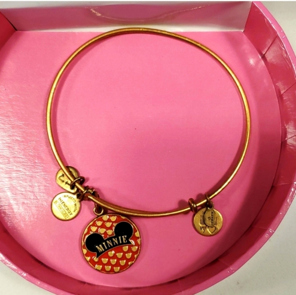 Minnie Mouse Alex and Ani Disney Enamel Charm Bangle Bracelet Gold
